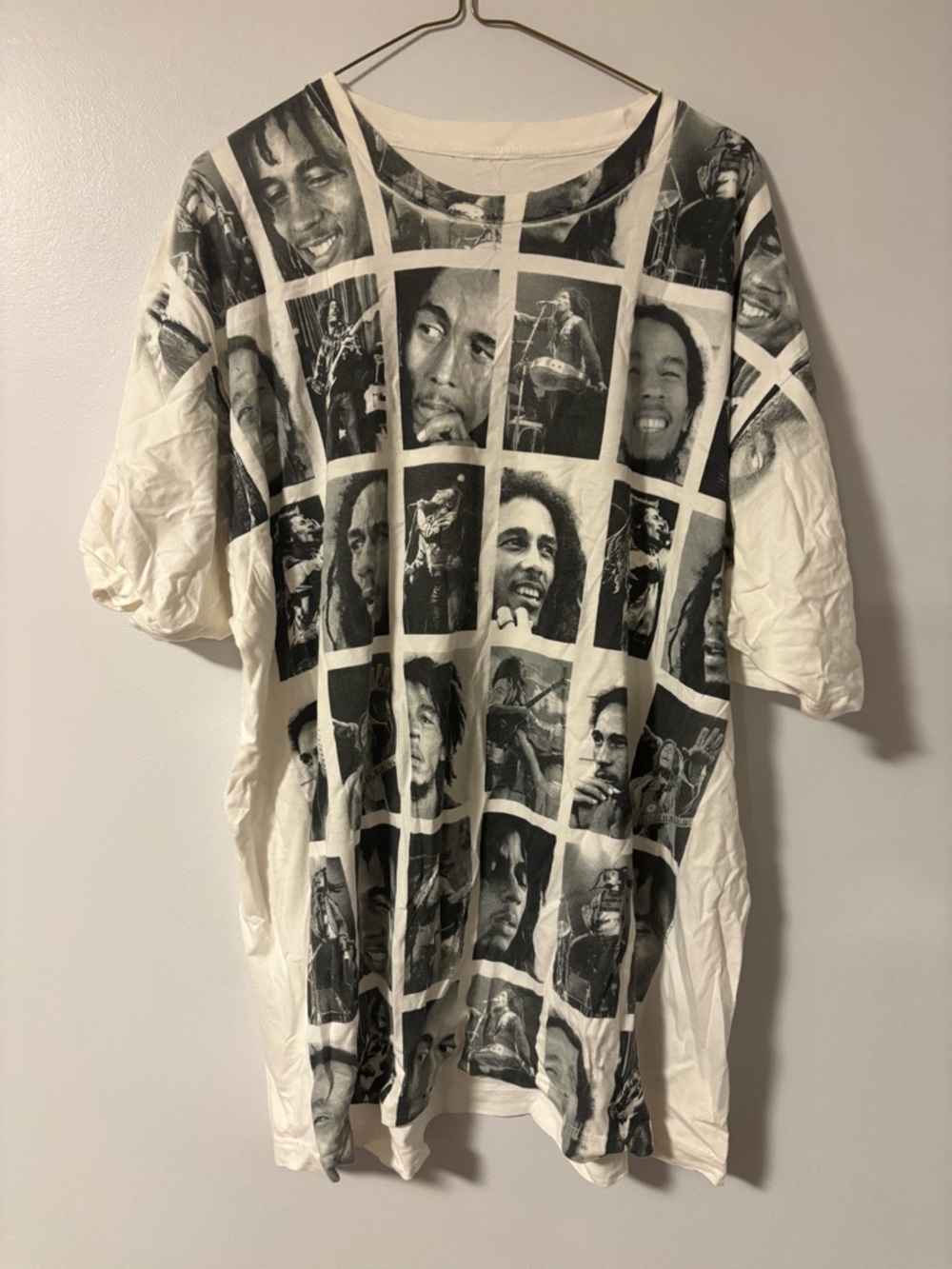 Bob Marley Catch A Fire White and Black Photo Collage Rap Tee T-Shirt Mens 2X